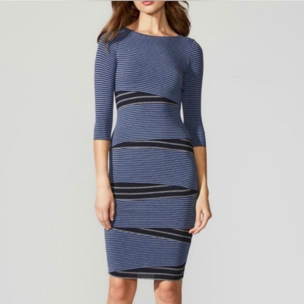 Bailey 44 Anthropologie Arcade Bodycon Striped Tiered Dress Stretch/ Navy/ M